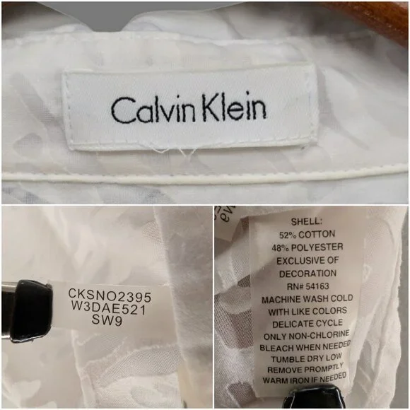 Calvin Klein Button Down Shirt Womens White Textured Sheer Pockets Size 2X - Picture 3 of 7